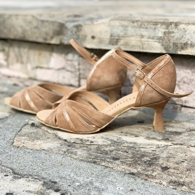 Beige ruskinds dansesko 5 cm hæl Rummos