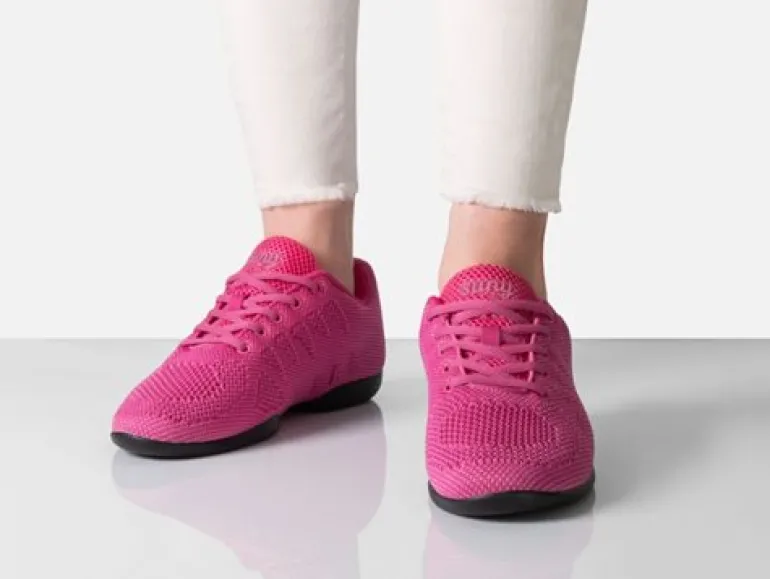 Fuschia farvet dansesneaker i åndbar strik til damer - Suny