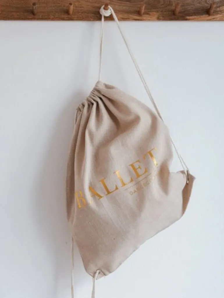 Hør rygsæk/mulepose med guld BALLET skrift