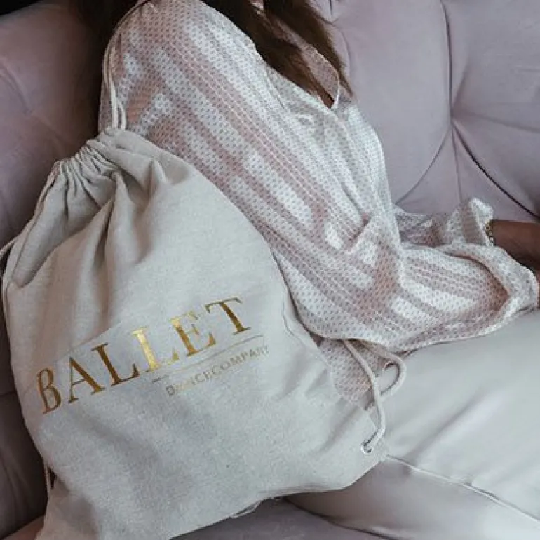 Hør rygsæk/mulepose med guld BALLET skrift