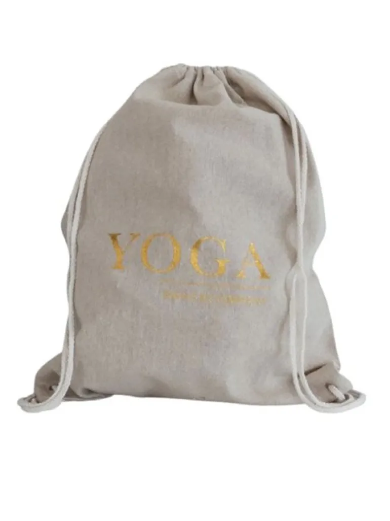 Hør rygsæk/mulepose med guld YOGA skrift