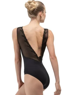 Sort balletdragt m. mesh og broderi Ballet Rosa