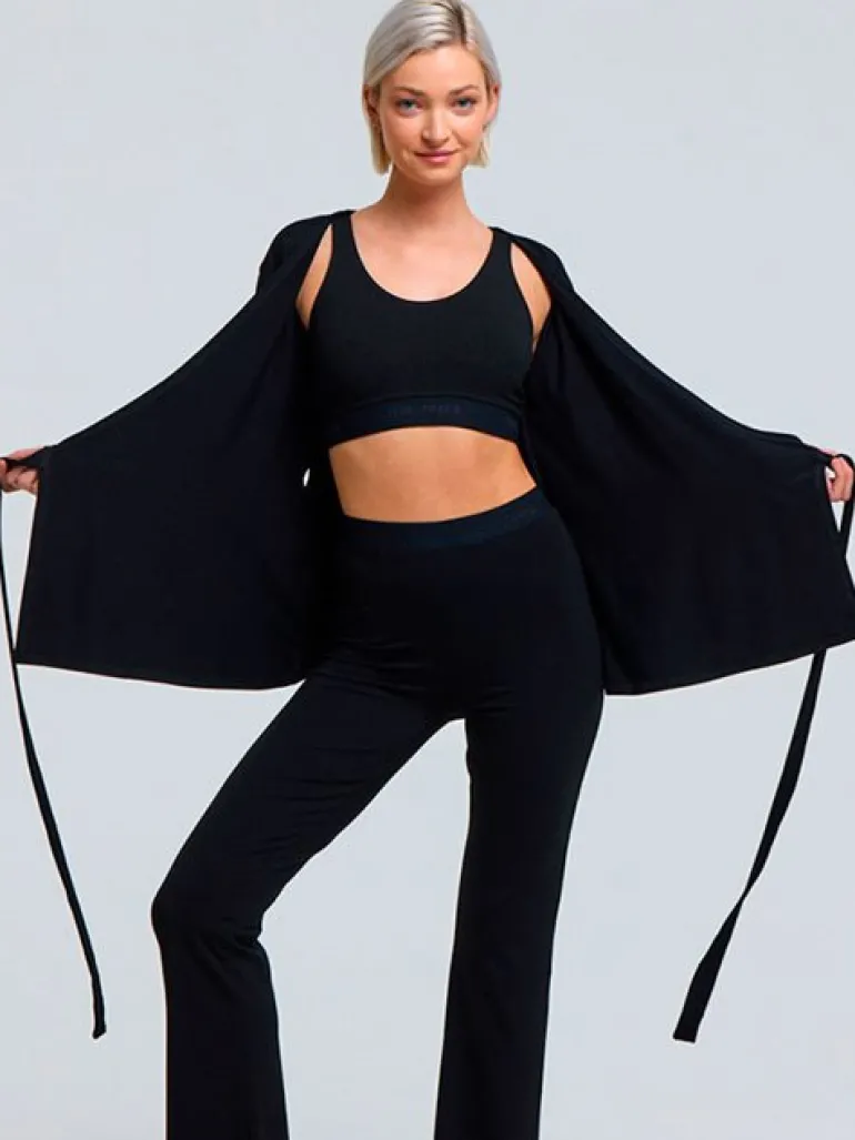 Sort Tempsdanse lang Crossover bluse
